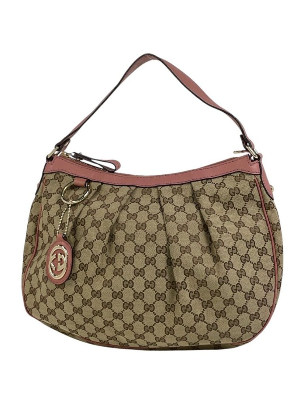 Gucci GG Pattern Ski Shoulder Bag Canvas Beige Pink